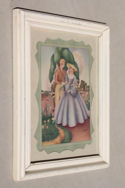photo of 1930s or 40 vintage framed pictures, Gone With The Wind romantic prints in pastel colors #5