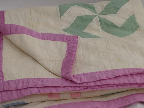 photo of 1930s pinwheel quilt, primitive vintage cotton flour sack fabric patchwork #4