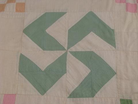 photo of 1930s pinwheel quilt, primitive vintage cotton flour sack fabric patchwork #5