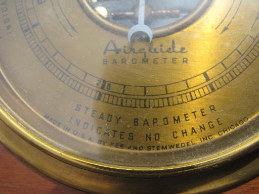 photo of 1930s vintage Airguide barometer, brass and mahogany case Fee and Stemwedel #7