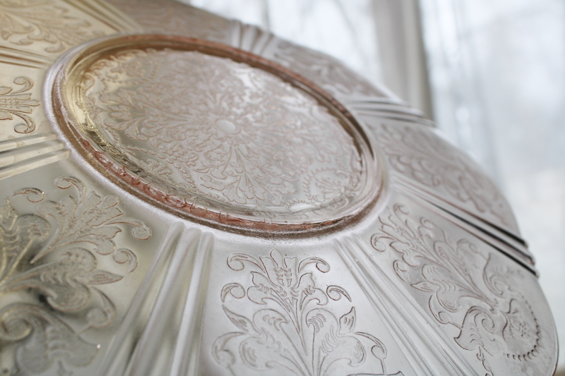 photo of 1930s vintage American Sweetheart pink depression glass cake plate or serving tray  #3