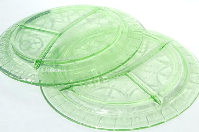 photo of 1930s vintage Anchor Hocking Cameo green depression glass grill plates, divided plate #8