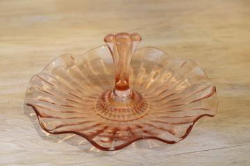 1930s vintage Anchor Hocking pink depression glass bonbon dish, server w/ center handle