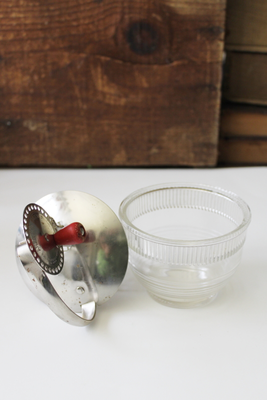 photo of 1930s vintage Androck egg beater & round glass bowl beater jar, deco hand crank mixer #5