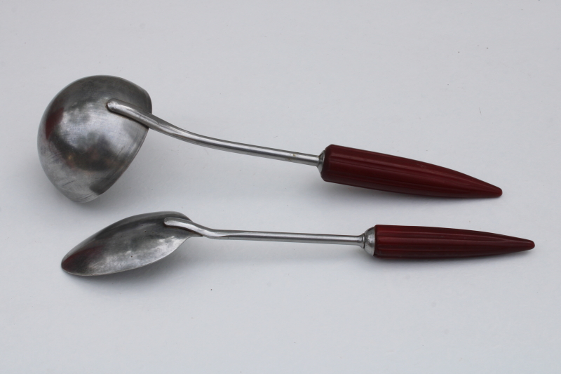 photo of 1930s vintage Androck kitchen utensils, art deco bullet handles dark red bakelite #4