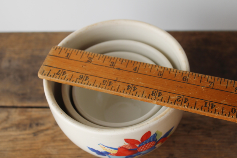 photo of 1930s vintage Calico Fruit print nesting bowls set, Universal china ironstone mixing bowls  #2