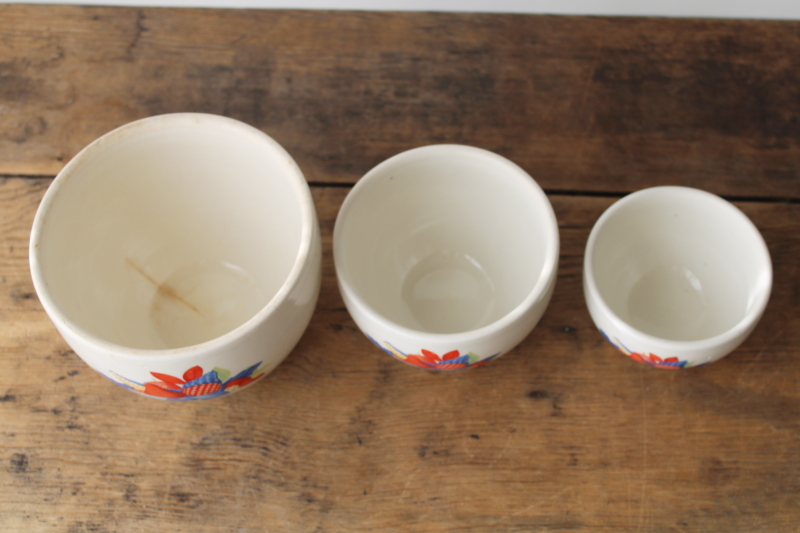 photo of 1930s vintage Calico Fruit print nesting bowls set, Universal china ironstone mixing bowls  #4