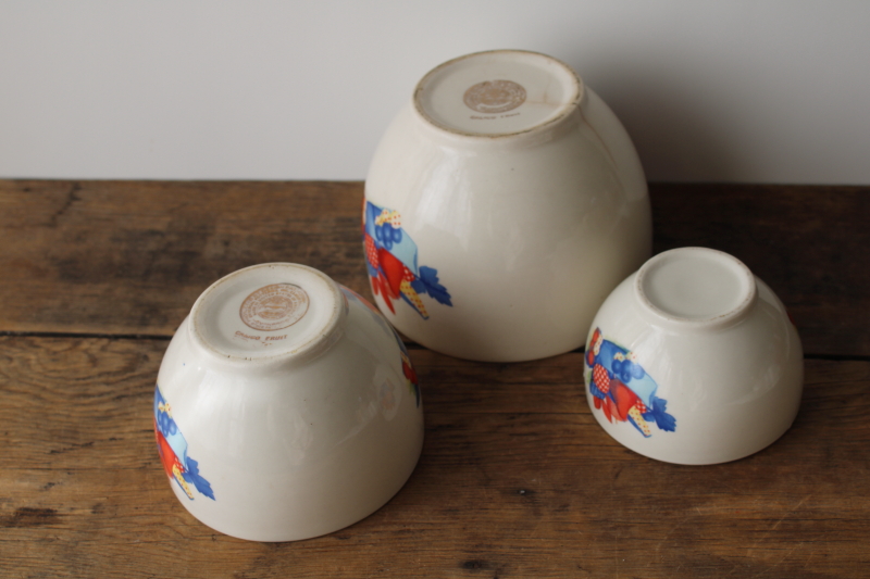 photo of 1930s vintage Calico Fruit print nesting bowls set, Universal china ironstone mixing bowls  #7