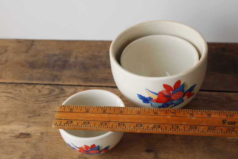 photo of 1930s vintage Calico Fruit print nesting bowls set, Universal china ironstone mixing bowls  #10