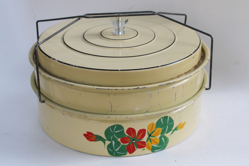 photo of 1930s vintage Carlton metal cake carrier keeper tin, hand painted nasturtiums  #1