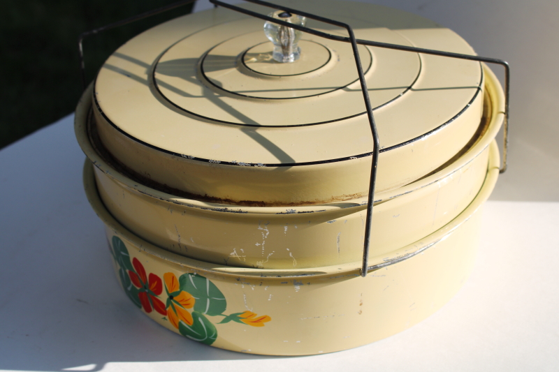 photo of 1930s vintage Carlton metal cake carrier keeper tin, hand painted nasturtiums  #2