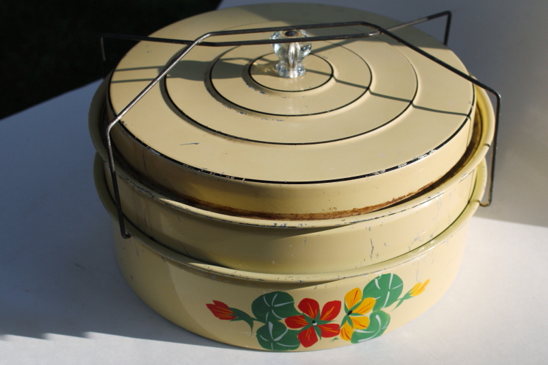 photo of 1930s vintage Carlton metal cake carrier keeper tin, hand painted nasturtiums  #5