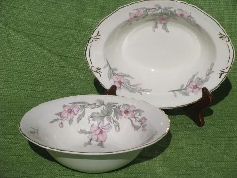 photo of 1930s vintage Crown pottery pretty pink floral china dishes, set for 6 #3