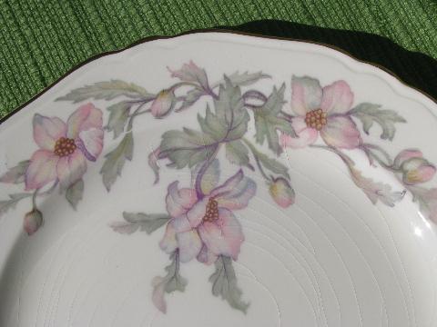 photo of 1930s vintage Crown pottery pretty pink floral china dishes, set for 6 #6