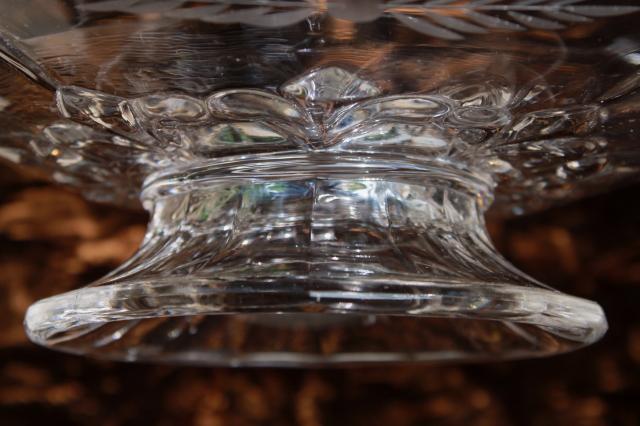 photo of 1930s vintage Duchess fleur de lis Indiana glass, huge old footed glass bowl w/ etched flowers #5