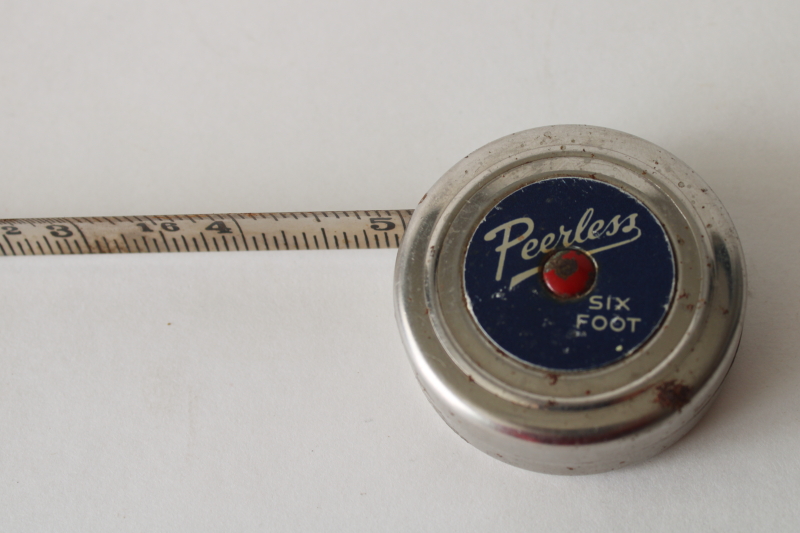 photo of 1930s vintage Germany Peerless stainless steel tape measure, 6 ft industrial machine age tool  #3