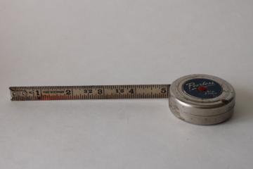1930s vintage Germany Peerless stainless steel tape measure, 6 ft industrial machine age tool 