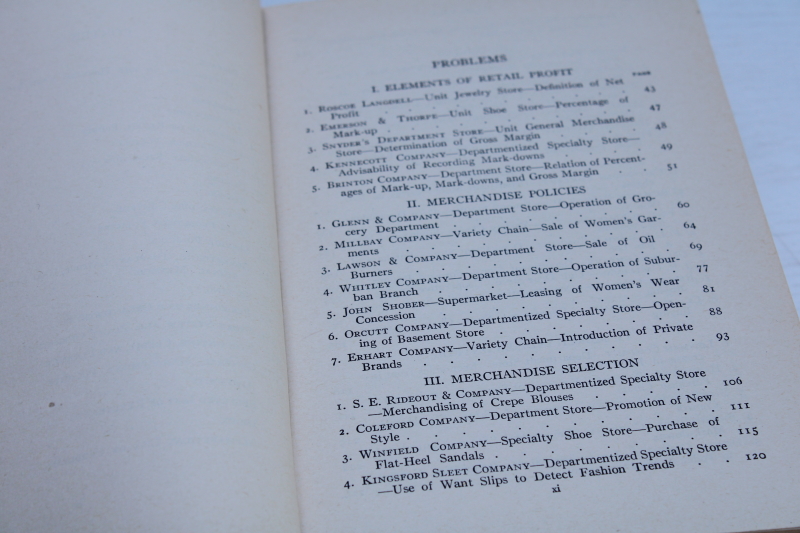 photo of 1930s vintage Harvard Business Administration textbook Problems in Retailing depression era economics #6