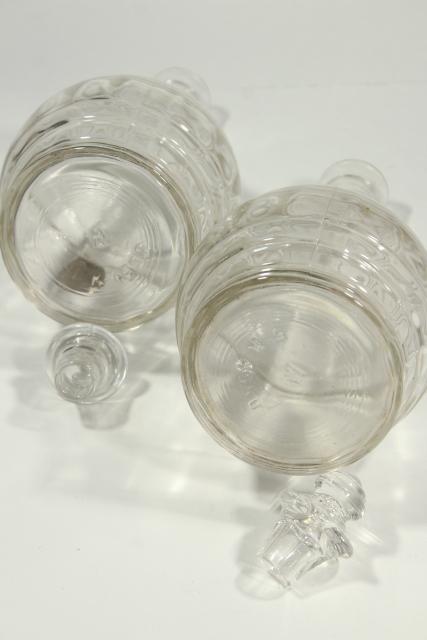 photo of 1930s vintage Hazel Atlas glass decanter bottles, art deco banded ring pattern #8