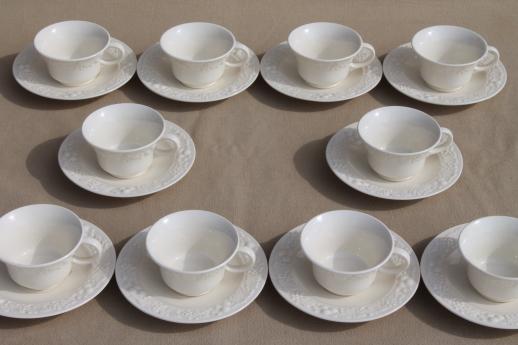 photo of 1930s vintage Homer Laughlin eggshell china, antique creamware cups & saucers embossed fruit #1