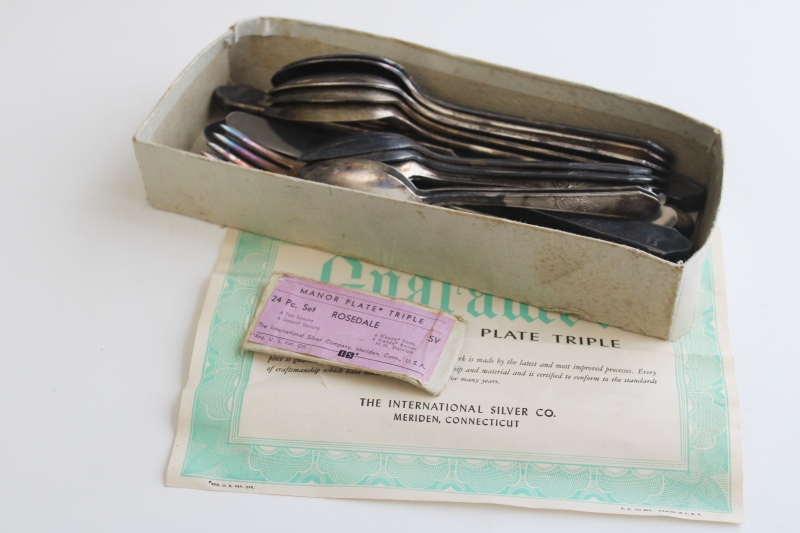 photo of 1930s vintage International Silver Manor plate Rosedale pattern, luncheon flatware original box  #3