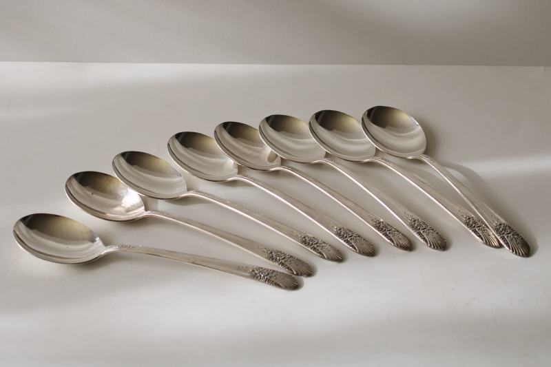 photo of 1930s vintage International silver plate flatware set, Original Rogers Silver Mist Marigold #2