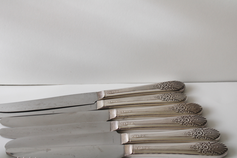 photo of 1930s vintage International silver plate flatware set, Original Rogers Silver Mist Marigold #4