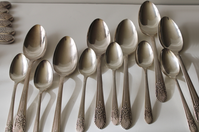 photo of 1930s vintage International silver plate flatware set, Original Rogers Silver Mist Marigold #7