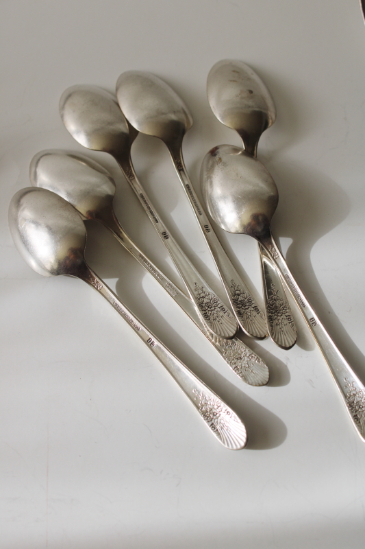 photo of 1930s vintage International silver plate flatware set, Original Rogers Silver Mist Marigold #9