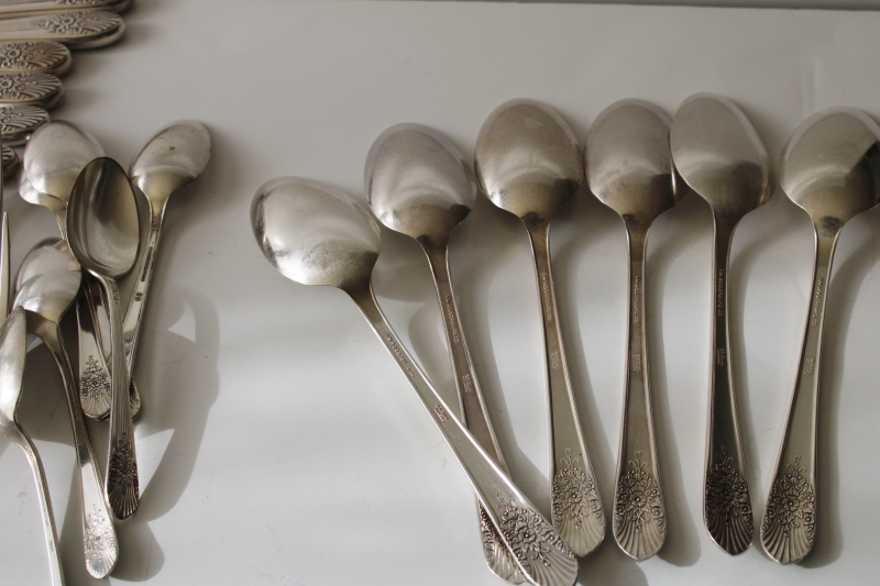 photo of 1930s vintage International silver plate flatware set, Original Rogers Silver Mist Marigold #10