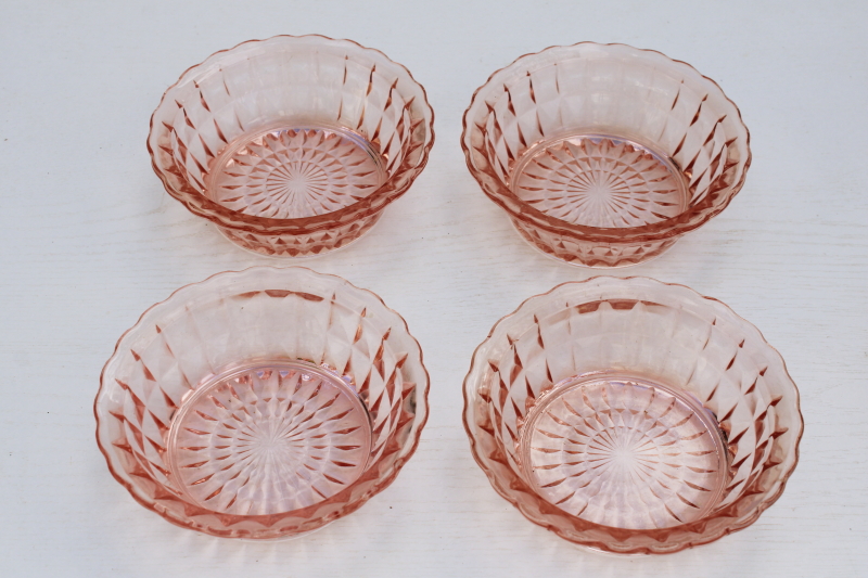 photo of 1930s vintage Jeanette glass Windsor pattern pink depression glass fruit bowls, tiny dessert dishes #1