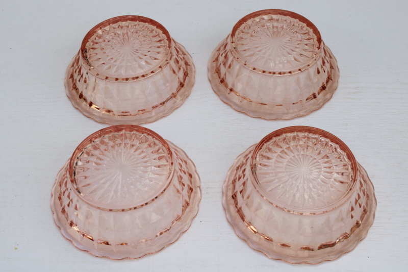 photo of 1930s vintage Jeanette glass Windsor pattern pink depression glass fruit bowls, tiny dessert dishes #2