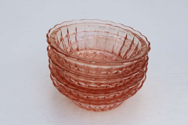 photo of 1930s vintage Jeanette glass Windsor pattern pink depression glass fruit bowls, tiny dessert dishes #4