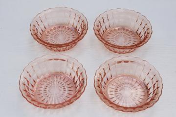 1930s vintage Jeanette glass Windsor pattern pink depression glass fruit bowls, tiny dessert dishes 