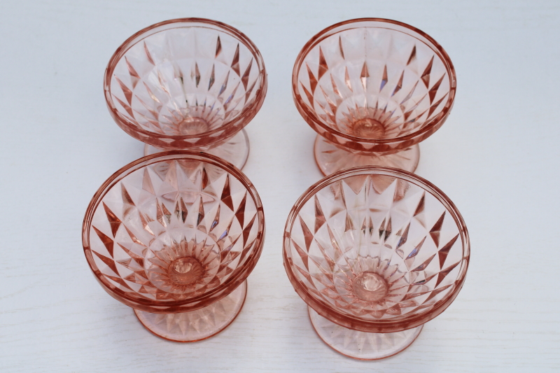photo of 1930s vintage Jeanette glass Windsor pattern pink depression glass sherbets, set of four dessert dishes  #2