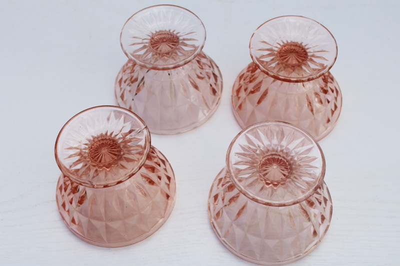 photo of 1930s vintage Jeanette glass Windsor pattern pink depression glass sherbets, set of four dessert dishes  #3