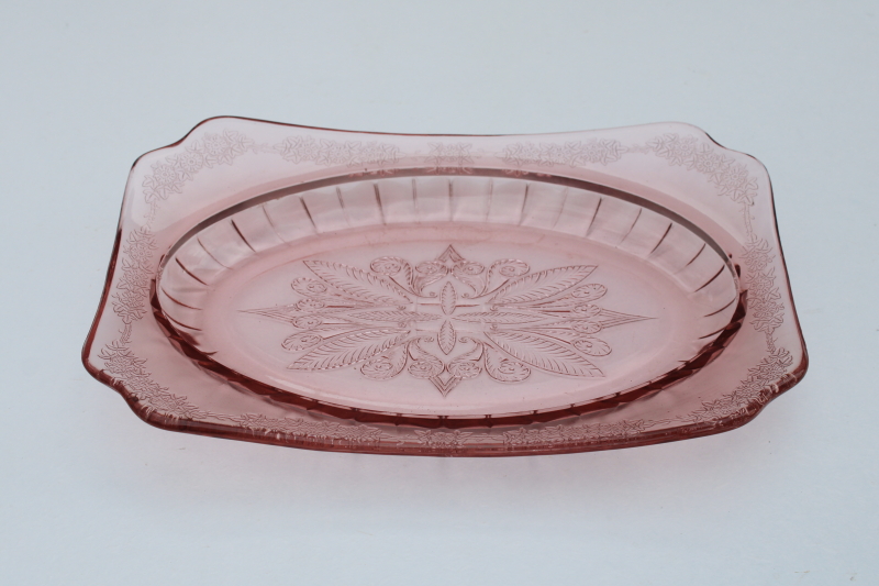 photo of 1930s vintage Jeannette Adam pattern pink depression glass platter w/ deep bowl shape #1