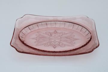 catalog photo of 1930s vintage Jeannette Adam pattern pink depression glass platter w/ deep bowl shape