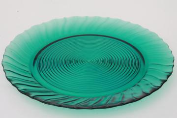 catalog photo of 1930s vintage Jeannette ultramarine aqua blue glass cake plate or sandwich tray