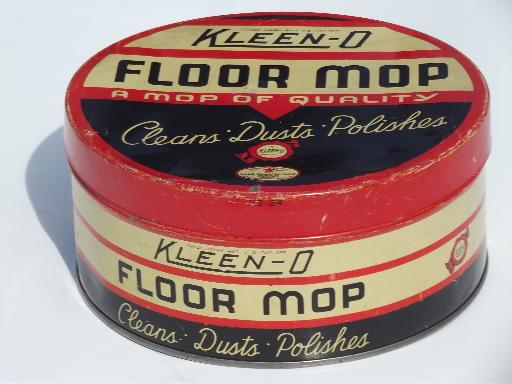 photo of 1930s vintage Kleen-O mop tin, old Good Housekeeping seal of approval #1