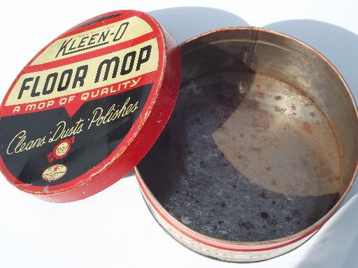 photo of 1930s vintage Kleen-O mop tin, old Good Housekeeping seal of approval #3