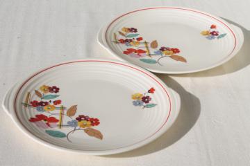 catalog photo of 1930s vintage Knowles china art deco floral serving plates or round platter trays