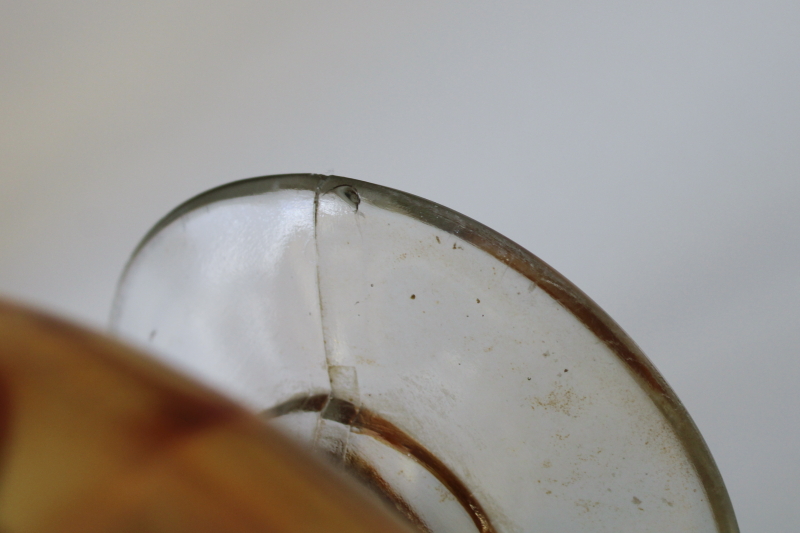 photo of 1930s vintage Lancaster glass candy dish, carnival glass marigold iridescent luster #4