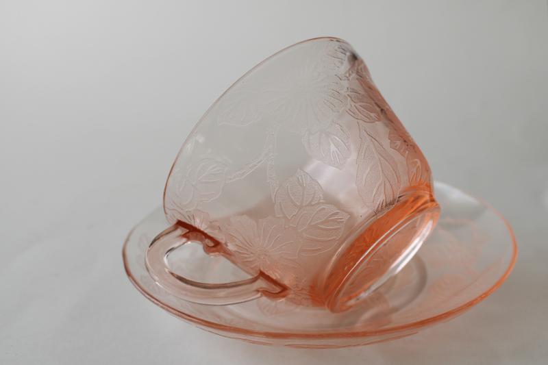 photo of 1930s vintage MacBeth Evans dogwood pink depression glass cup & saucer set #2