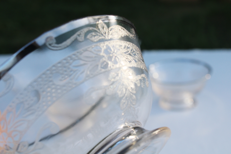 photo of 1930s vintage MacBeth Evans rose band clear depression glass dessert dishes platinum trim #2