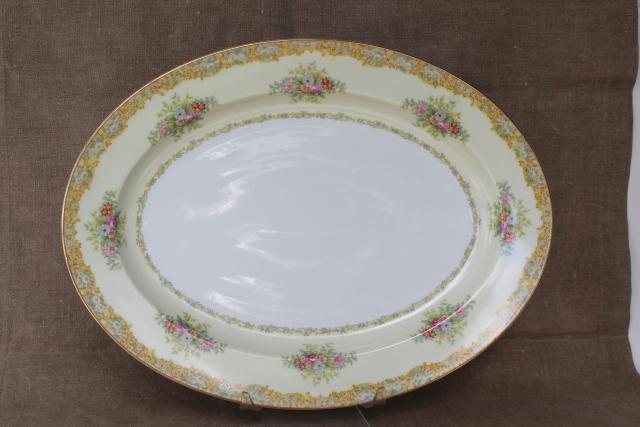 photo of 1930s vintage Noritake china M mark Rosanne hand painted floral Thanksgiving turkey platter #1