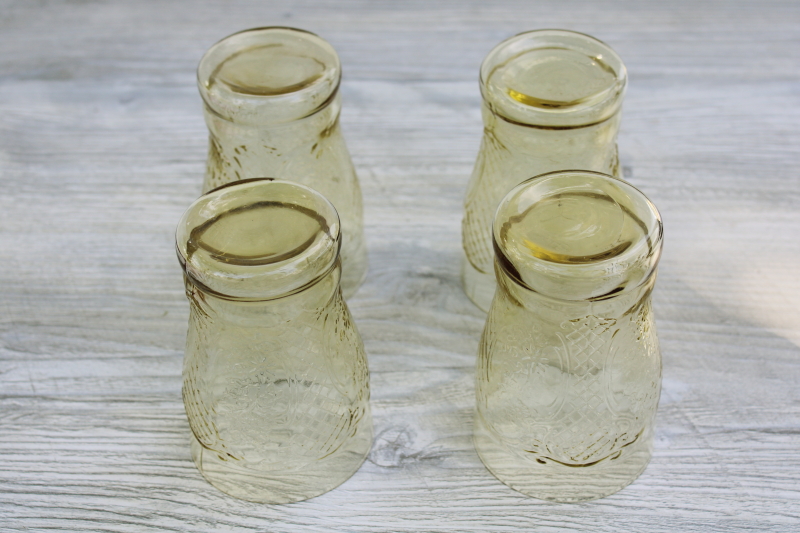 photo of 1930s vintage Normandie depression glass tumblers set of four, yellow amber glass #4