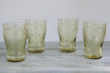 catalog photo of 1930s vintage Normandie depression glass tumblers set of four, yellow amber glass