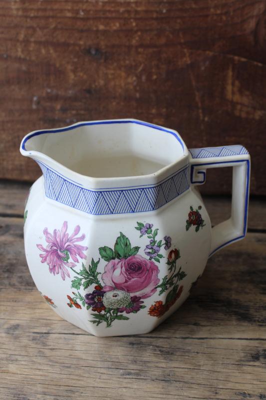 photo of 1930s vintage Royal Doulton milk jug, art deco geometric border floral bouquet pitcher  #1