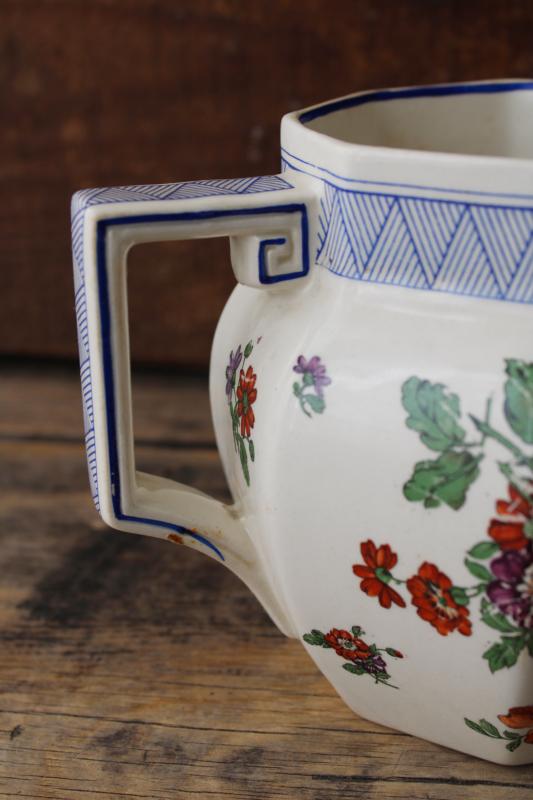 photo of 1930s vintage Royal Doulton milk jug, art deco geometric border floral bouquet pitcher  #6